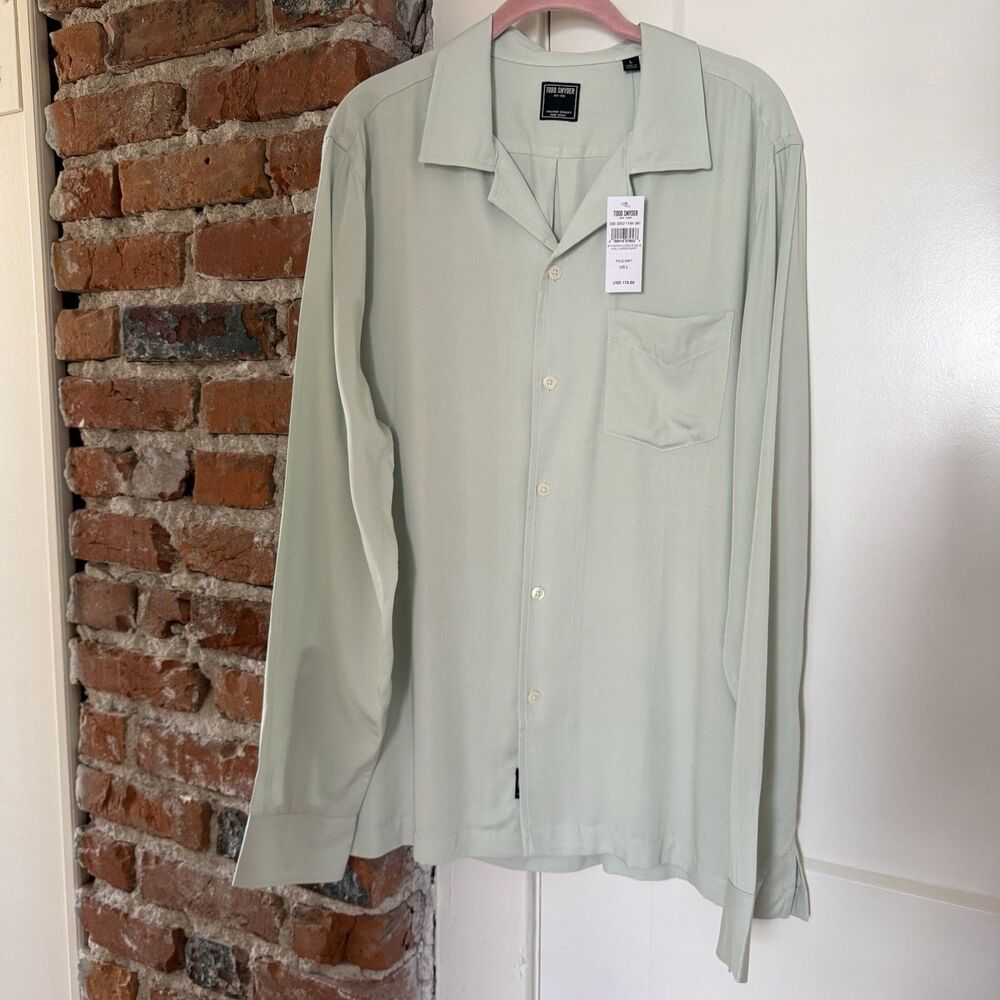 NWT Todd Snyder Men’s Large Hollywood Shirt Camp Collar Mint Green Long Sleeve